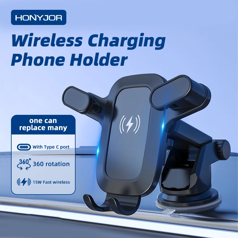 Car Wireless Charger Suction Cup Phone Holder 360° Rotation