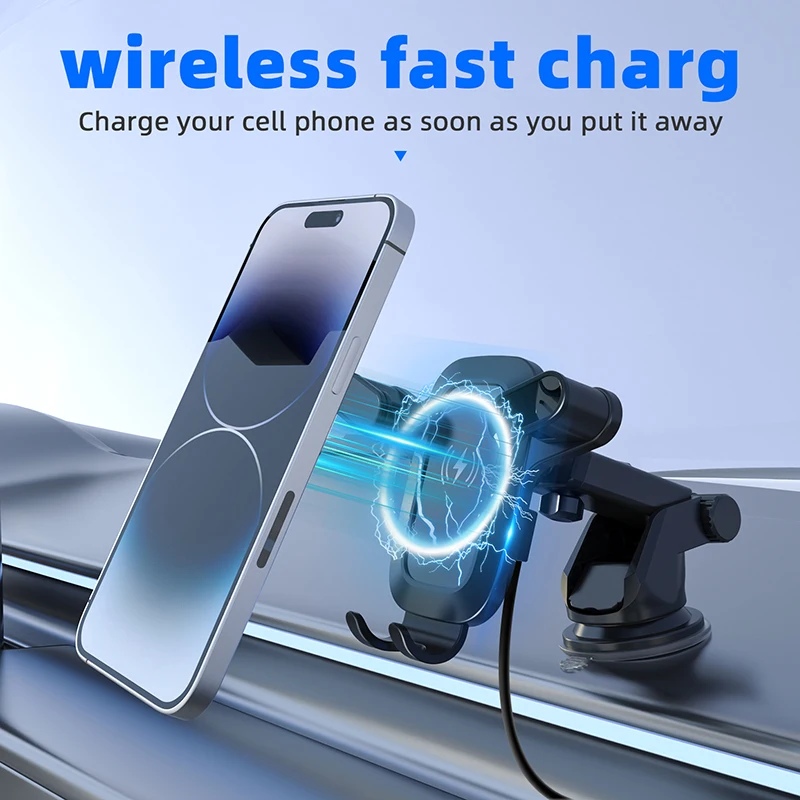 Car Wireless Charger Suction Cup Phone Holder 360° Rotation